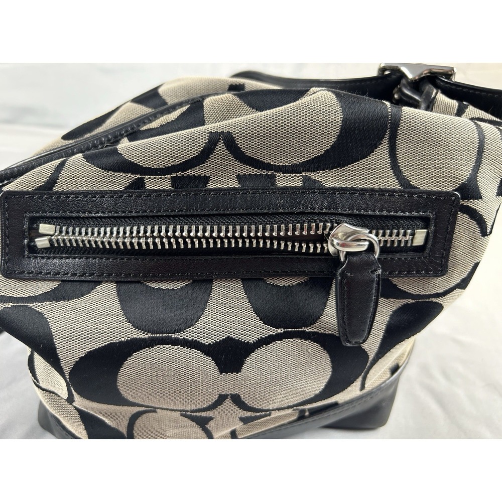 Coach Signature C Hobo Bag Black Khaki Canvas Leather Tassel - Picture 3 of 9